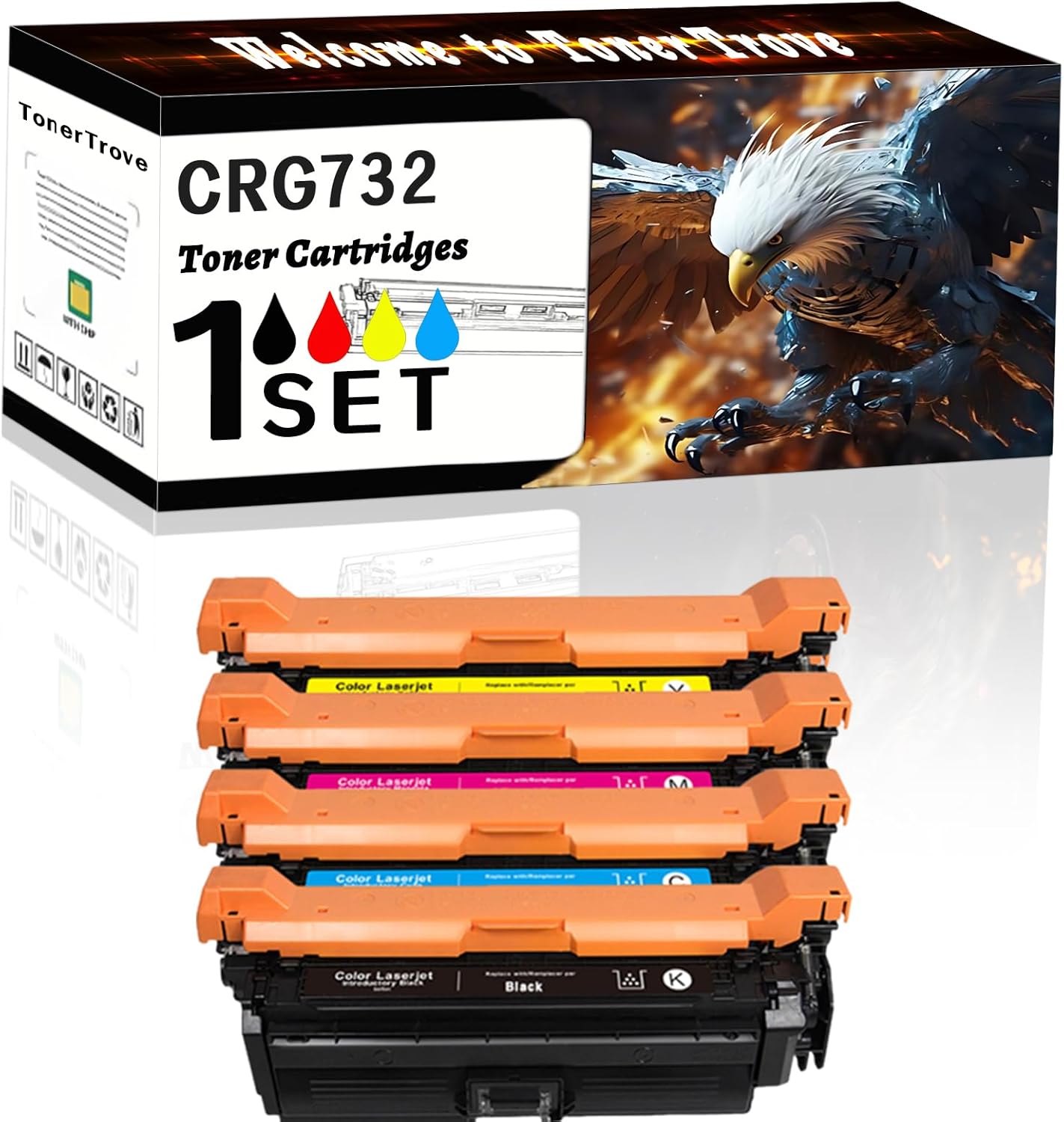 CRG732 Toner Cartridges Compatible for Canon Color imageCLASS LBP7780Cdn LBP7780Cx Printers, Office Printing is Easy Clear Smooth (4-Pack BK/C/M/Y)