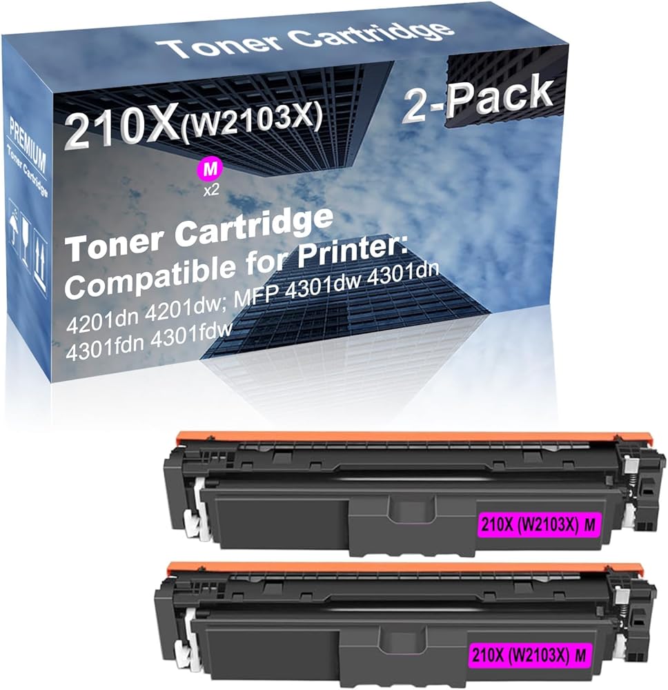 2-Pack (Magenta) Compatible High Capacity 210X (W2103X) Toner Cartridge use for 4201dn 4201dw; MFP 4301dw 4301dn 4301fdn 4301fdw Printer (with Chip)