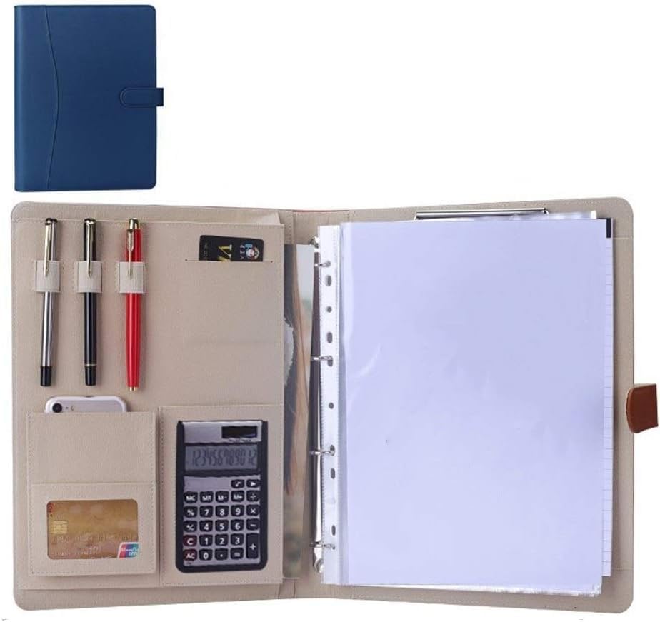 HFZJYSHN Portfolio Binder Conference Folder A4 Business Portfolio Bookshelf Suitable for Professional Organizer Gifts for College Jobs and Male and Female Interviews Pockets for Office Work(Blue)