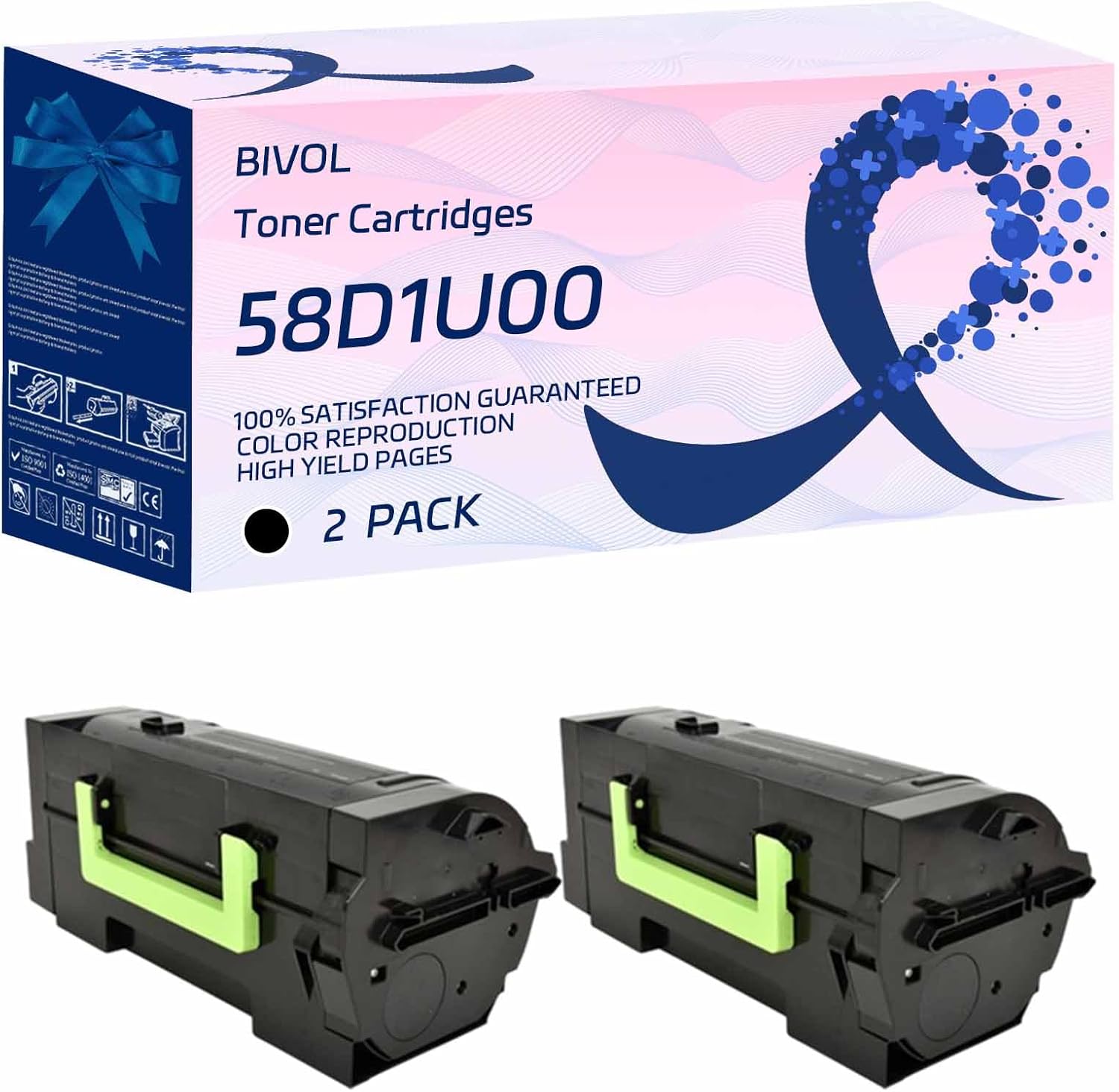 BIVOL 58D1U00 Toner Cartridges Compatible for Lexmark MS725dvn MS823dn MS823n MS825dn Printers, High Yield 56000 Pages (2 Pack Black)