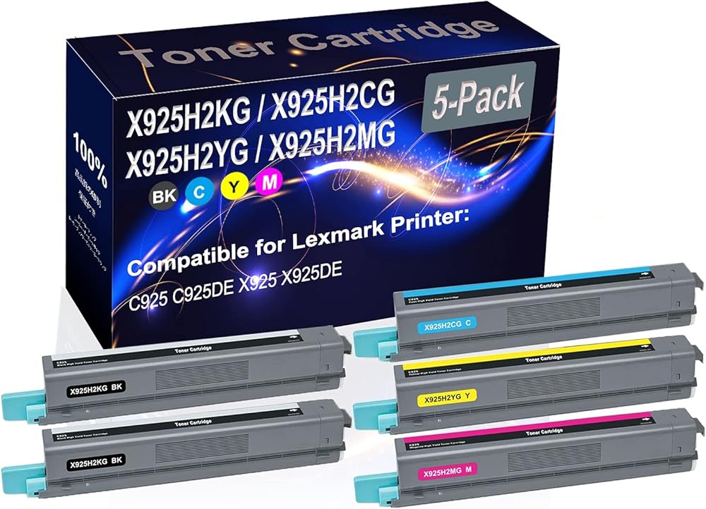 Kolasels 5-Pack (2BK+C+Y+M) Compatible High Yield X925H2KG X925H2CG X925H2YG X925H2MG Printer Toner Cartridge use for C925 C925DE X925 X925DE Printers
