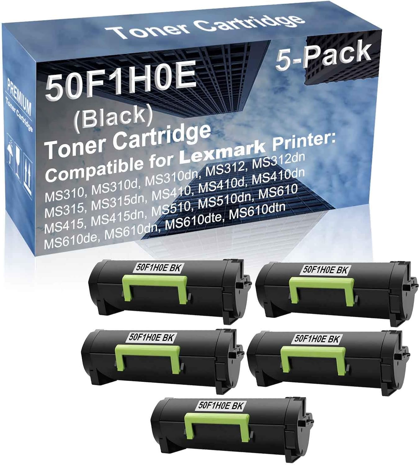 5-Pack Compatible High Yield MS315dn, MS410, MS410d, MS410dn, MS415, MS415dn Printer Cartridge Replacement for 50F1H0E (501HE) Toner Cartridge (Black)
