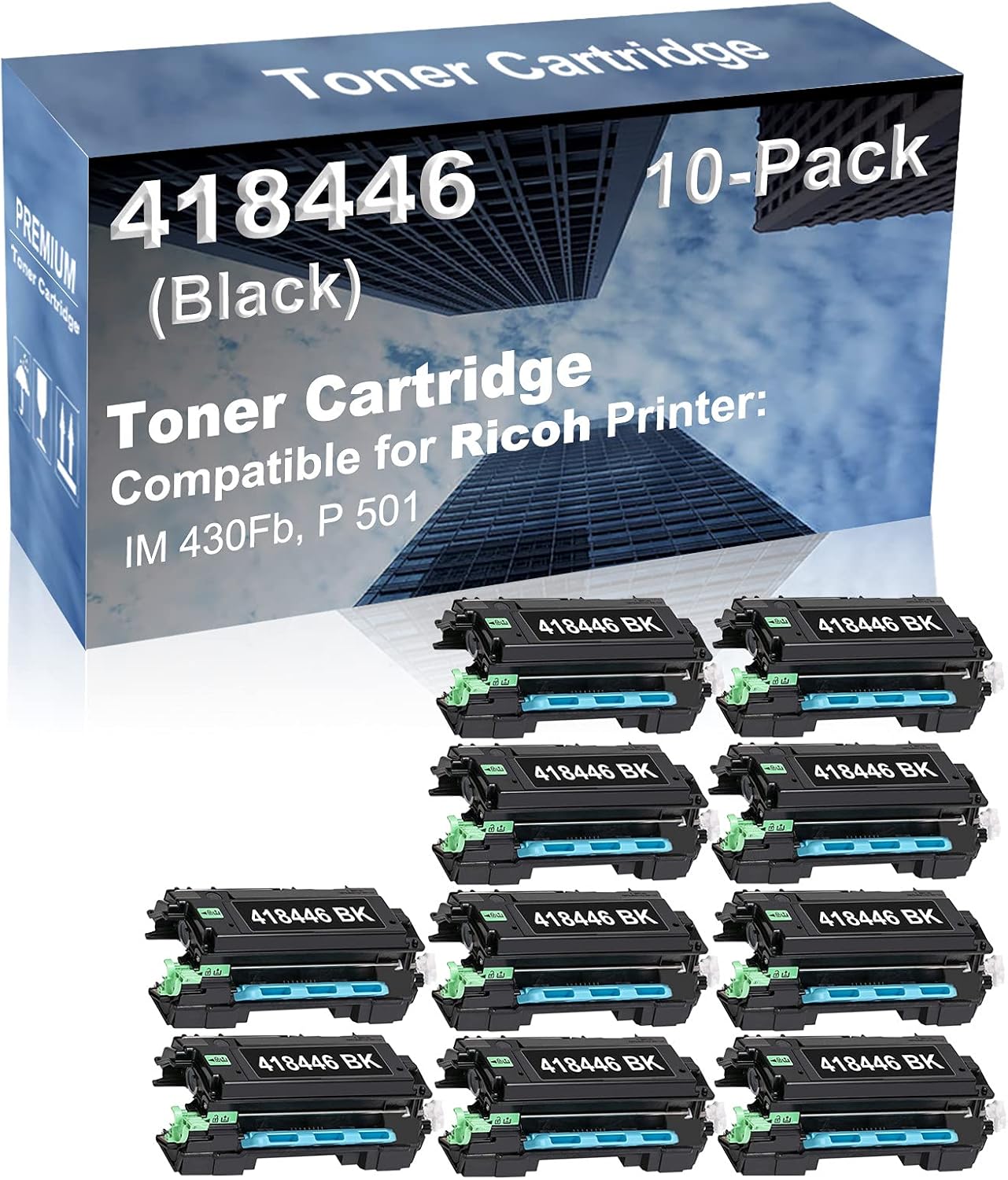 10-Pack Compatible High Capacity 418446 Printer Cartridge use for Ricoh IM 430Fb, P 501 Printer (Black)