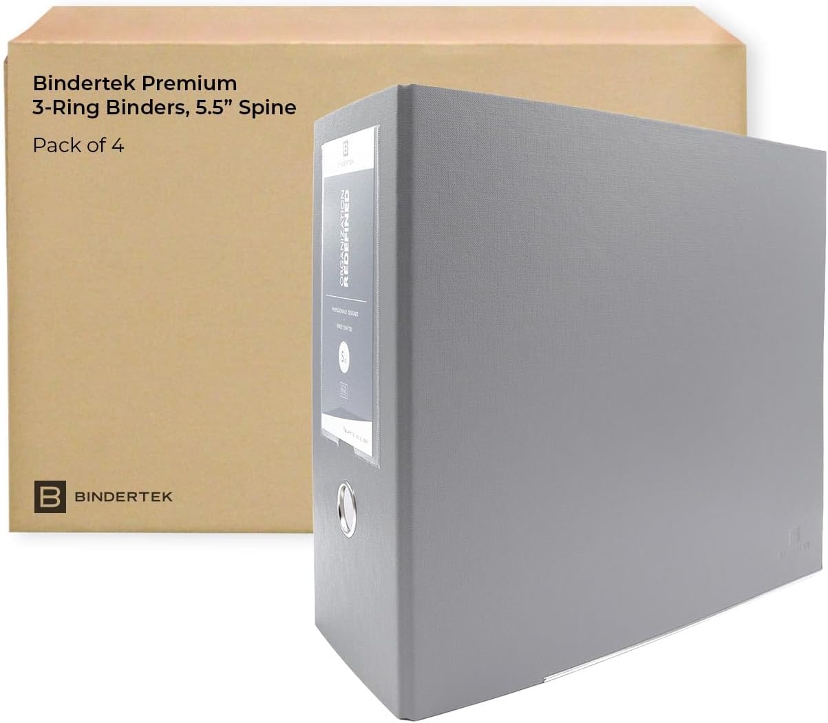 Bindertek 3-Ring Premium High-Capacity Binder, Pack of 4 - Light Gray, 5.5
