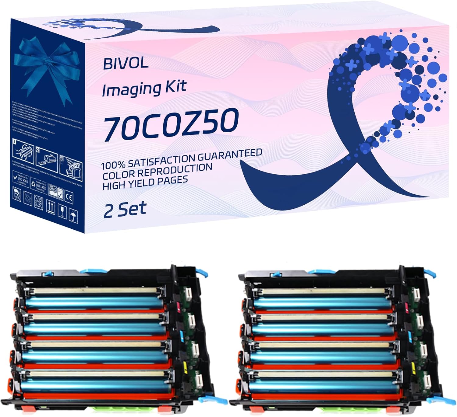BIVOL 70C0Z50 Imaging Kit Compatible for Lexmark CX410e CX417de CX510de CX510dhe CX510dthe CX510the Printers, with Chip, High Yield 40000 Pages, Vivid Colors (2 Set)