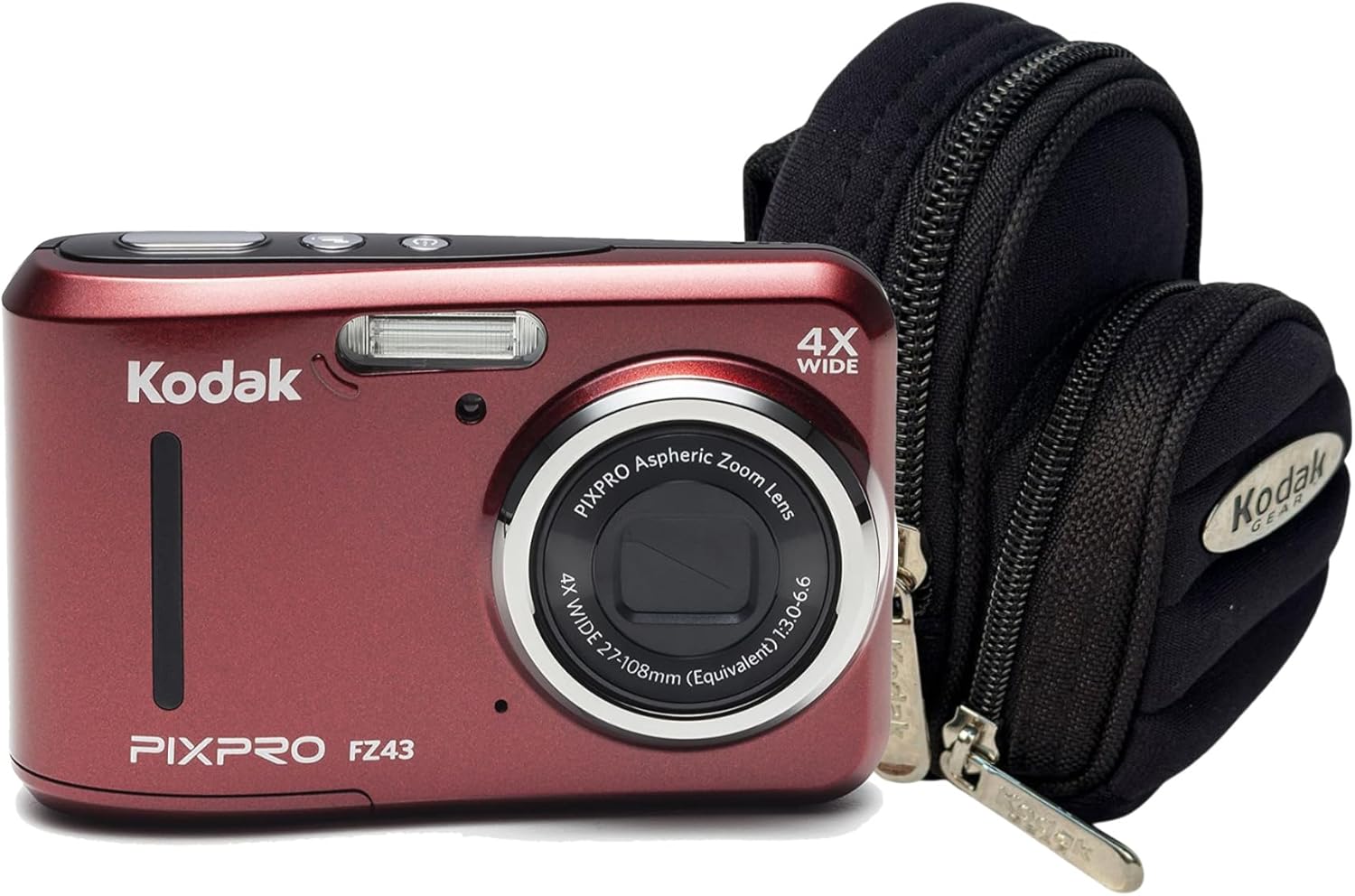 KODAK PIXPRO FZ43 16 MP Digital Camera (Red) Bundle with Kodak Gear Silverado P04 Small Pouch Micro Twin Pocket Case (Black)