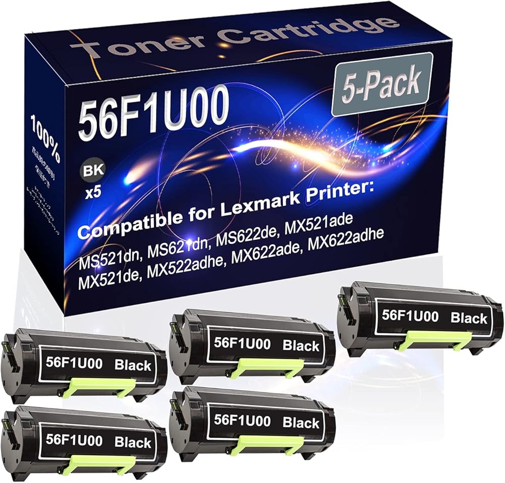 Kolasels 5-Pack (Black) Compatible High Yield 56F1U00 Printer Cartridge use for MS521dn MS621dn MS622de MX521ade Printer
