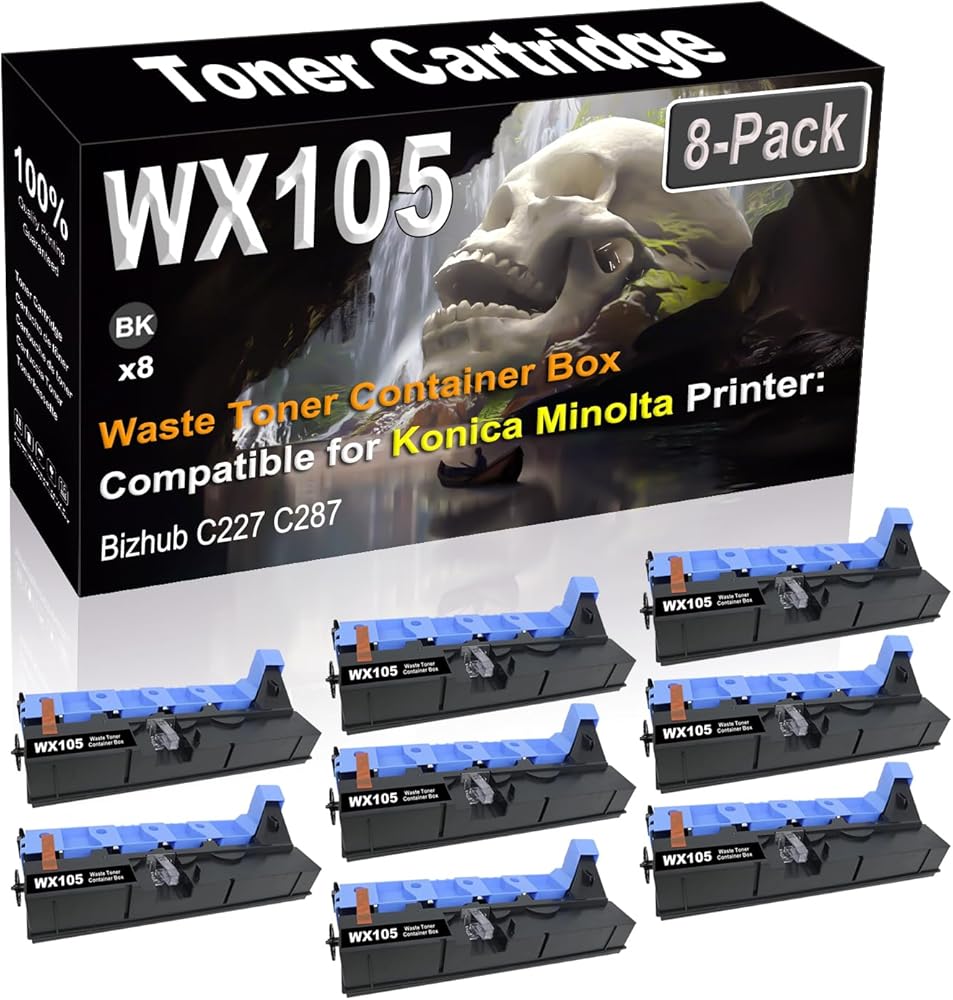 SINIYA 8-Pack (Black) Compatible High Yield WX105 WX-105 A8JJWY1 A8JJ-WY1 Waste Toner Container Box use for Konica Minolta Bizhub C227 C287 Printer