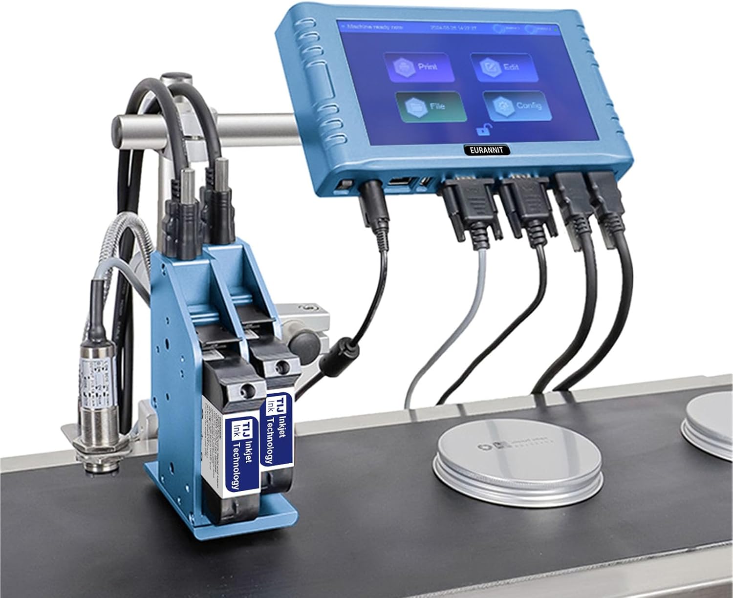 260E Automatic Inkjet Coding Machine Online, 2 Nozzle Thermal Inkjet Printer with 7”Touchable Screen for Date/Batch/QRCode/Barcode/Logo etc