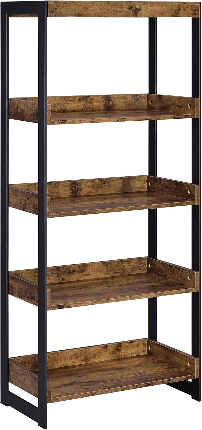 Coaster Furniture Estrella Bookcase with 4 Open Shelves, Antique Nutmeg and Gunmetal