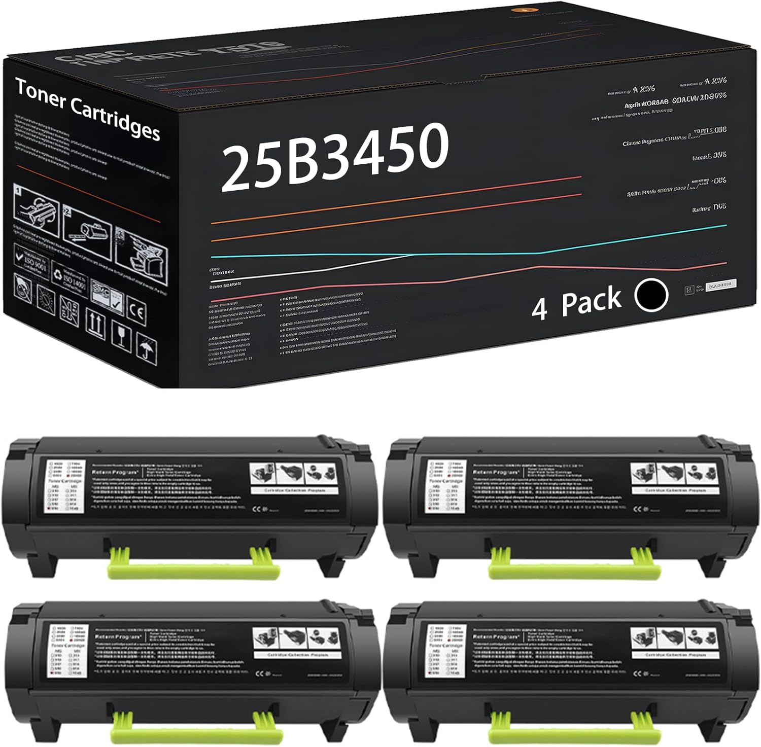 UVUMB 25B3450 Toner Cartridges Compatible for Sharp MX-B467F MX-B467P Printers, with Chip, High Yield 35000 Pages, High-Definition Printing (4 Pack Black)