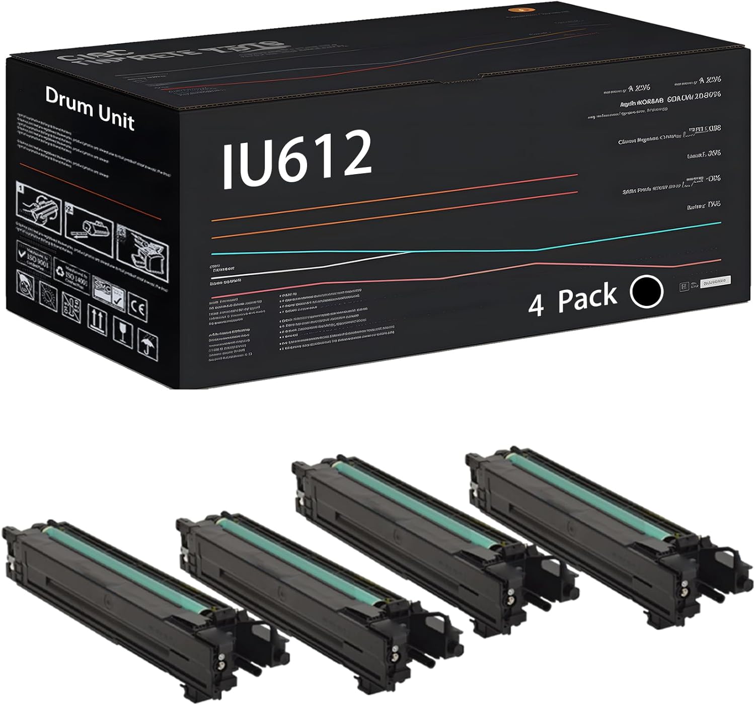 Compatible with Konica Minolta IU612 IU-612C A0TK0KD IU612C IU-612M A0TK0ED IU612M IU612Y A0TK08D Drum Unit Work for Konica Minolta photosensitive drum + developer bizhub Printers (4 Pack Black)
