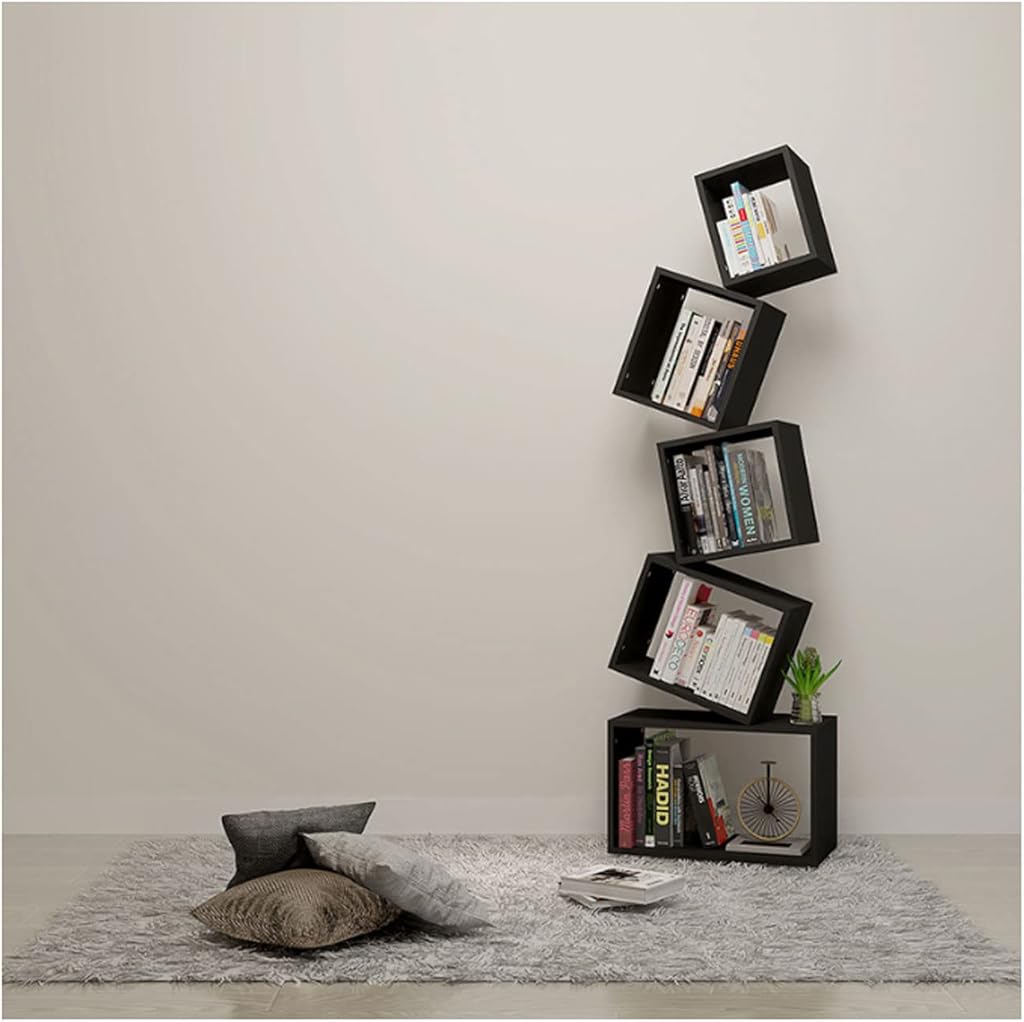 SYALEO Suspended Bookshelf 5 Cube Geometric Bookcase 5 Tier Book Display Storage Rack Modern Freestanding Book Shelf Organizer for Office