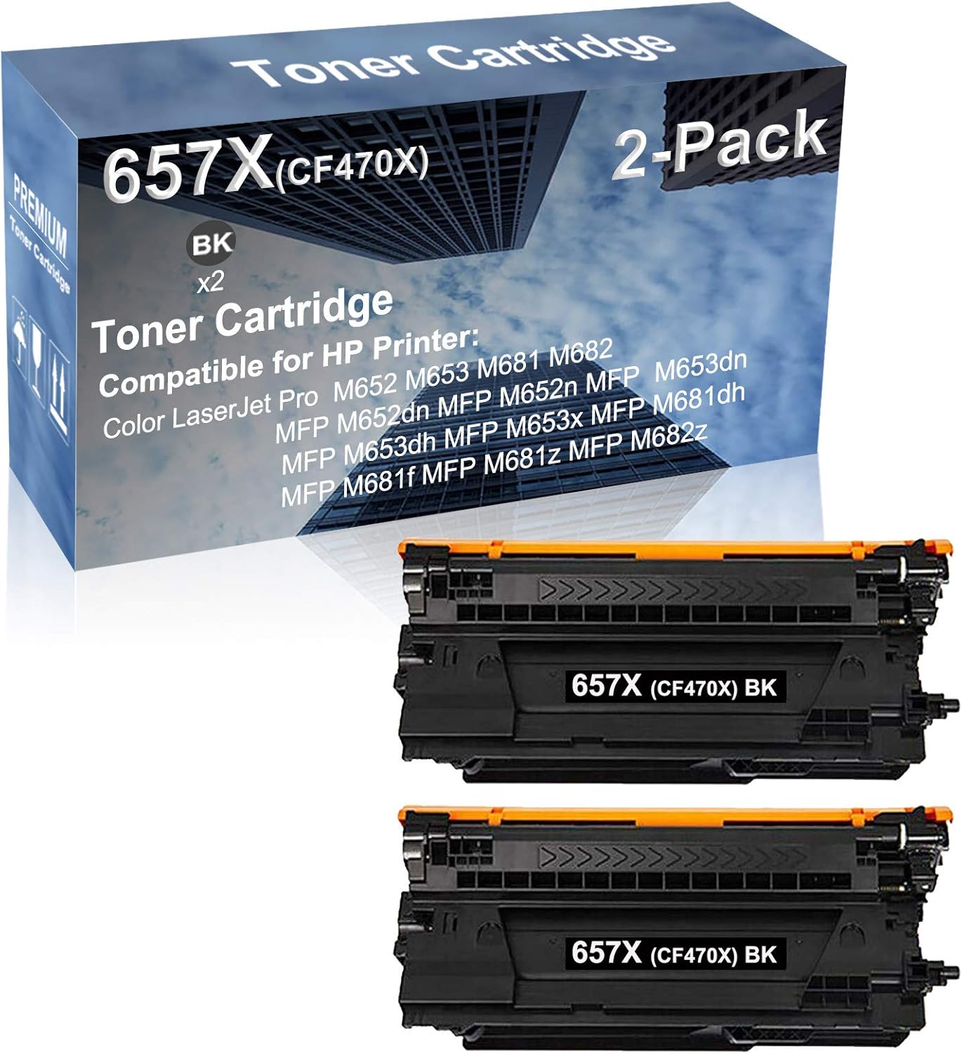 2-Pack (Black) Compatible High Capacity 657X (CF470X) Toner Cartridge use for M652, M653, M681, M682, MFP M652dn Printer