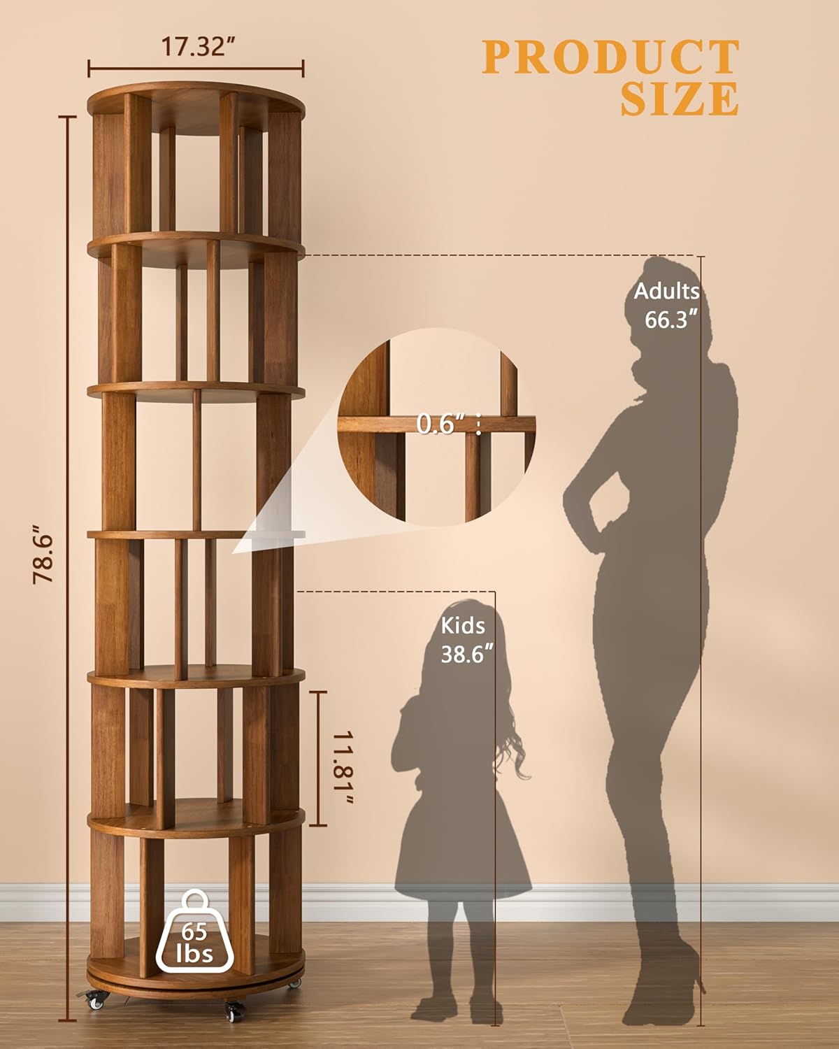 IUNVR 6 Tier Bookshelf Tower