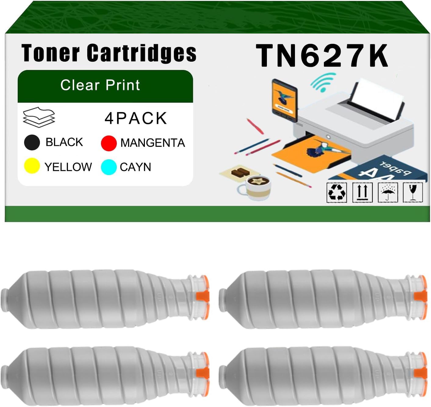 AGNNQ Compatible for Konica Minolta TN627K TN627C TN627M TN627Y Toner Cartridges AccurioPress C12000 C14000 Printers, High Yield 273800 Page Bright Clear Colors (4-Pack BK/C/M/Y)