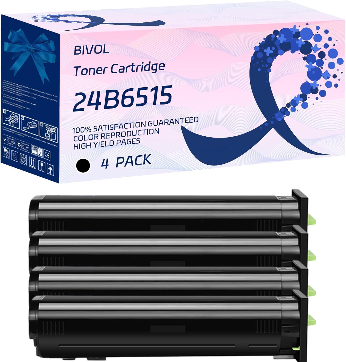 BIVOL 24B6515 Toner Cartridge Compatible for Lexmark XC8160 XC8160de XC8160dte Printers, with Chip, High Yield 60000 Pages, Vivid Colors (4 Pack Black)