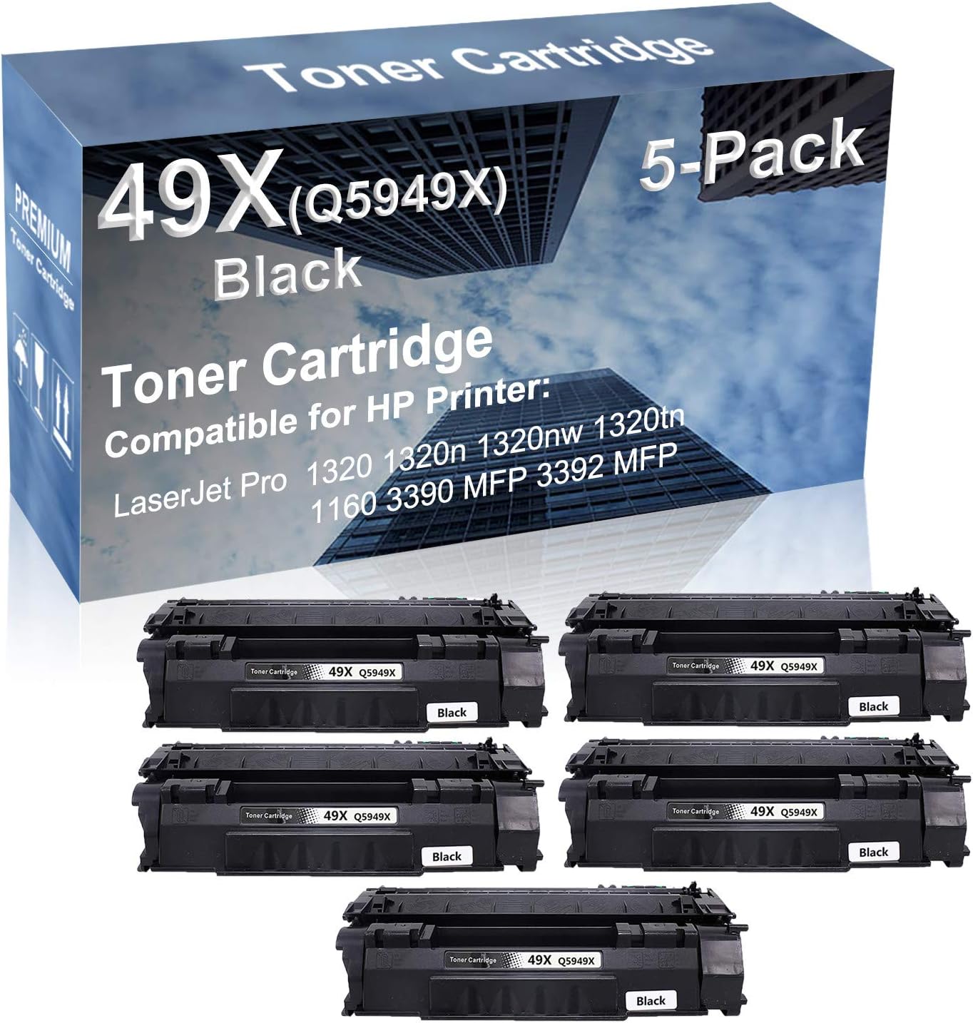5-Pack Compatible High Capacity 3390 MFP 3392 MFP Printer Toner Cartridge Replacement for (Q5949X) 49X Printer Cartridge (Black)