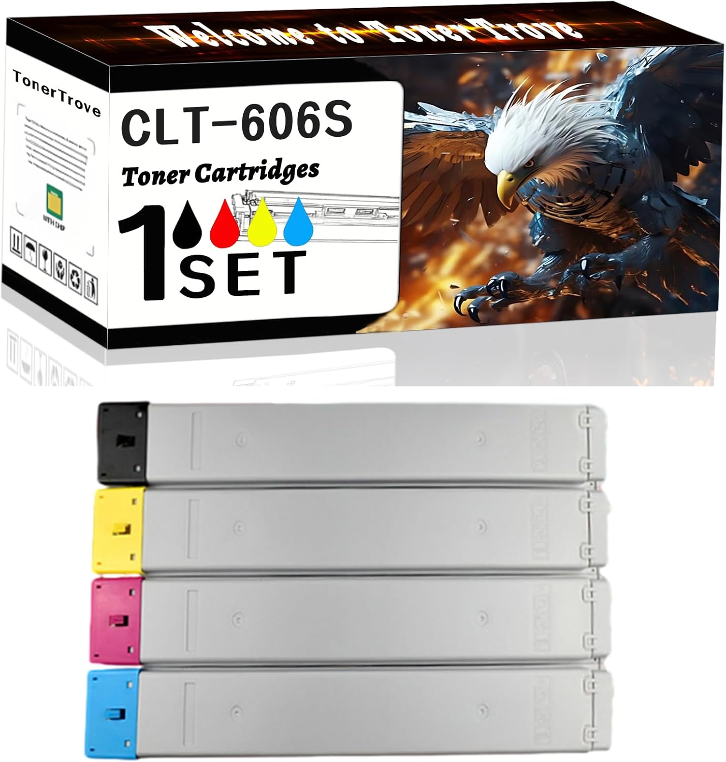 CLT-606S Toner Cartridges Compatible for Samsung MultiXpress CLX-9250ND CLX-9252NA CLX-9350ND CLX-9352NA Printers, Office Printing is Easy Clear Smooth (4-Pack BK/C/M/Y)