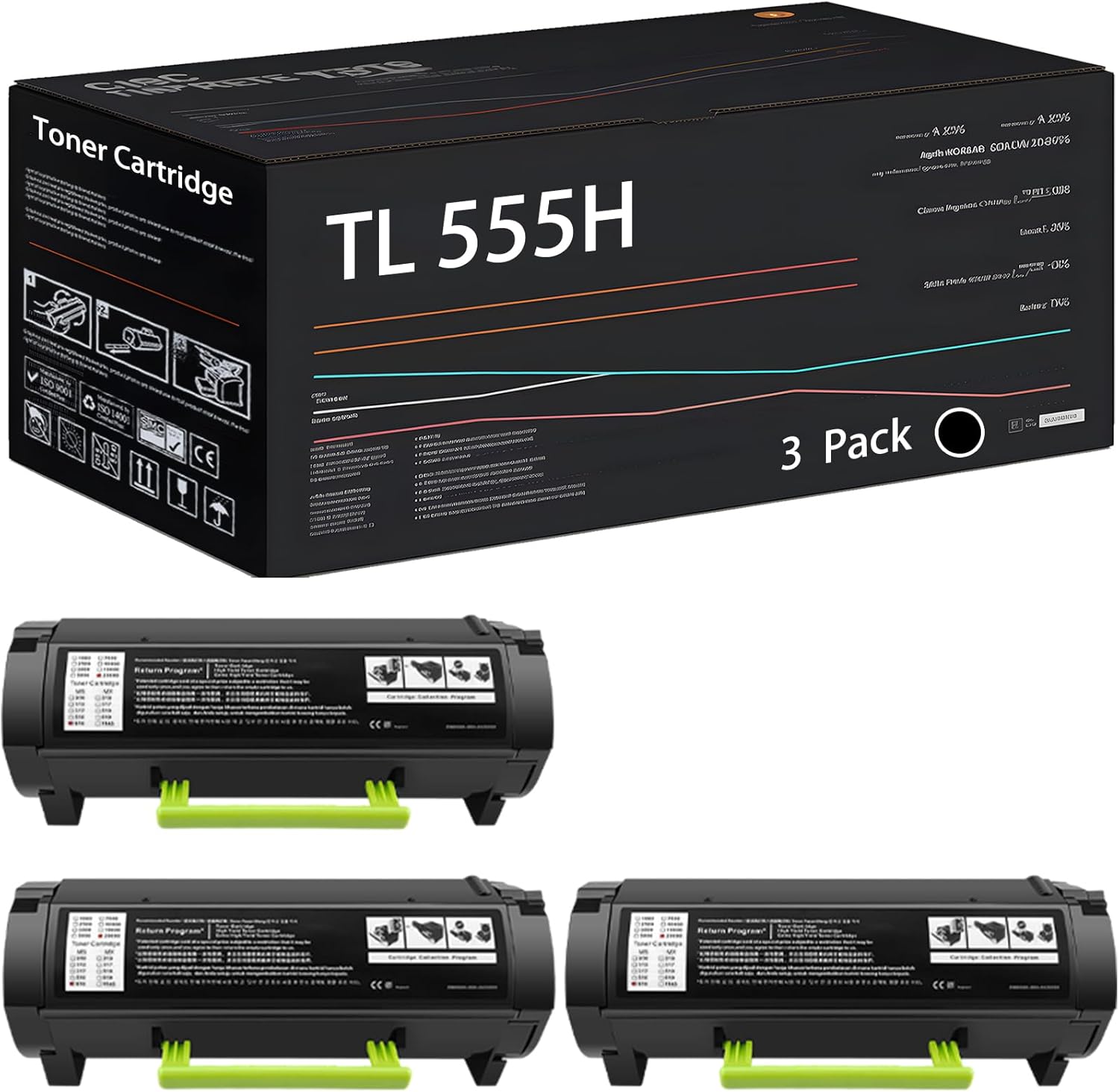 UVUMB Compatible with Pantum TL 555H Toner Cartridge Work for Pantum P5515 P4215 M7665 BP6055 M6055 Printers, with Chip, High Yield 6000 Pages, High-Definition Printing (3 Pack Black)