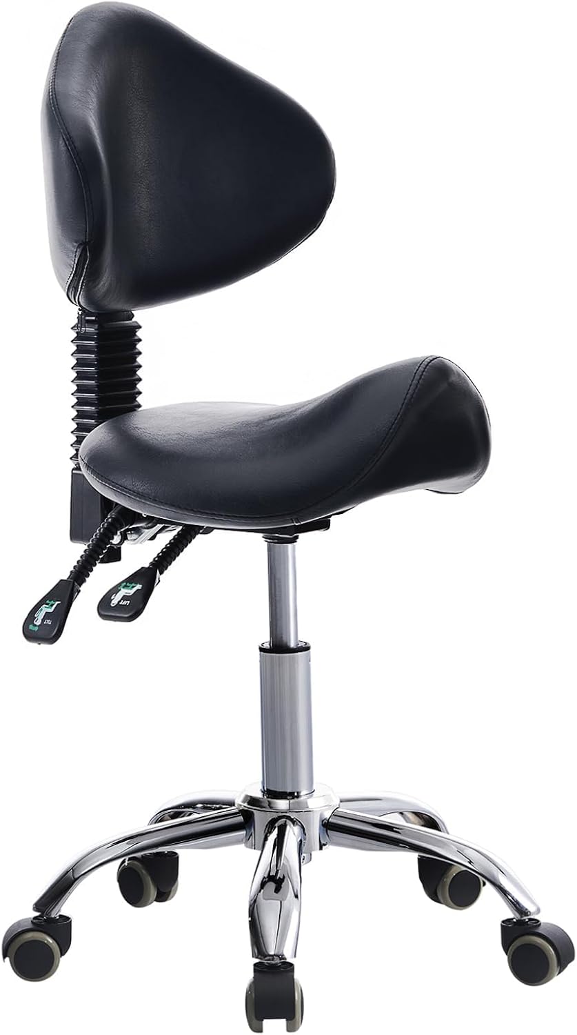 CAISHI Saddle Stool with Wheels Ergonomic Rolling Chair for Nail Tattoo Artist Barber Dentist Clinic Shop Home Massage Facial Office,Adjustable Hydraulic Stool (Black)