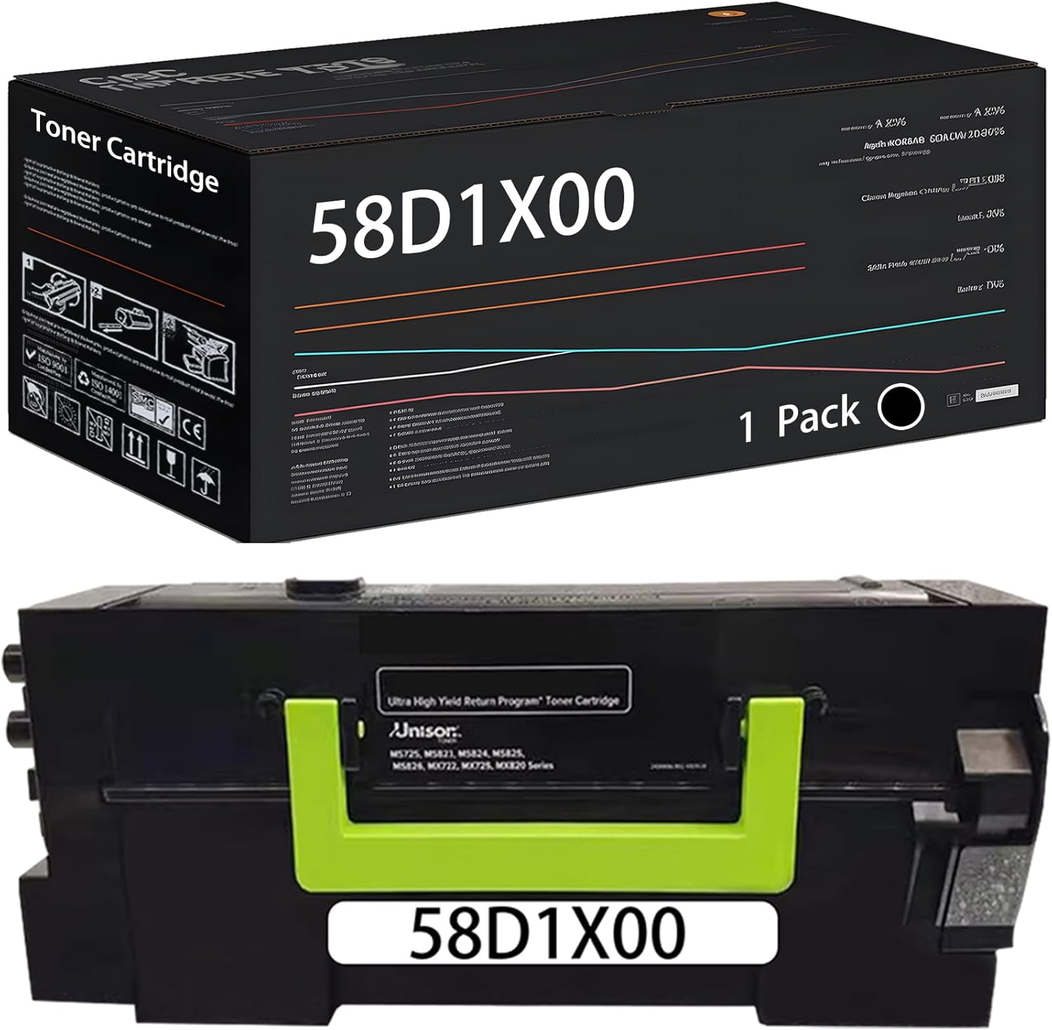 58D1X00 Toner Cartridge Compatible for Lexmark MS725dvn MS823dn MS823n MS825dn MS826de Printers, with Chip, High Yield 35000 Pages, High-Definition Printing (Black)