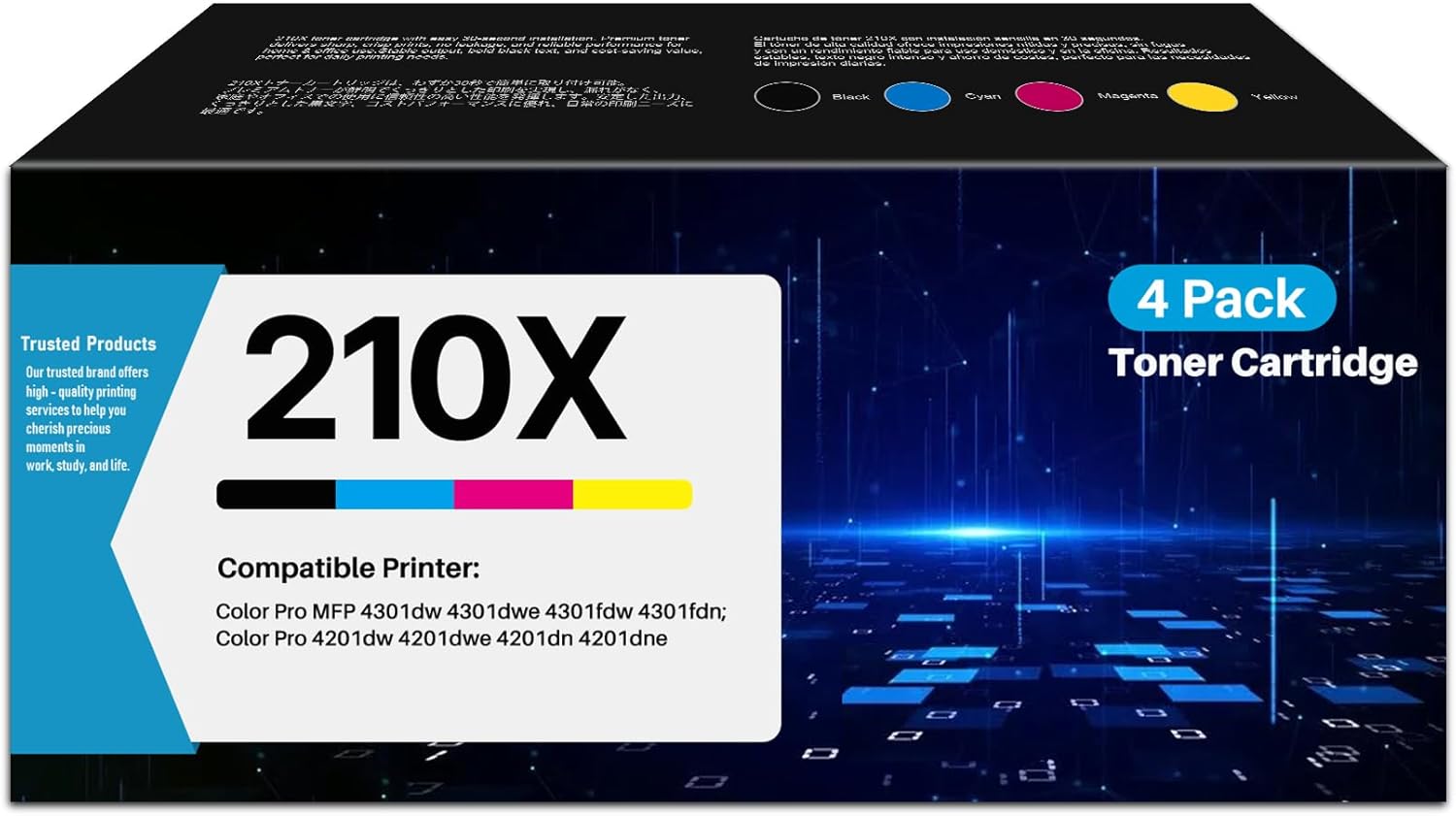 Cmoqtiv 210X 210 Toner Cartridges 4 Pack High Yield Replacement for HP 210X 210 Toner Cartridge for Color Laser Pro MFP 4301fdw 4301fdn Pro 4201dn 4201dw Printer W2100X W2100A (BK/C/M/Y)