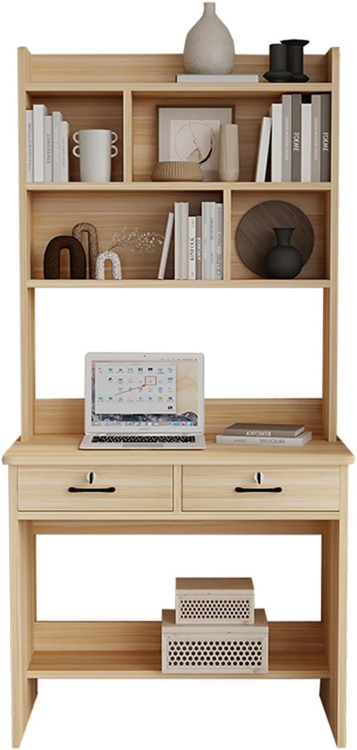 DOLUNTO Solid Wood Desk and Bookshelf Integrated Table, Simple Study Desk with Bookcase for Home Bedroom (Color : 95x50x185cm Walnut Color)