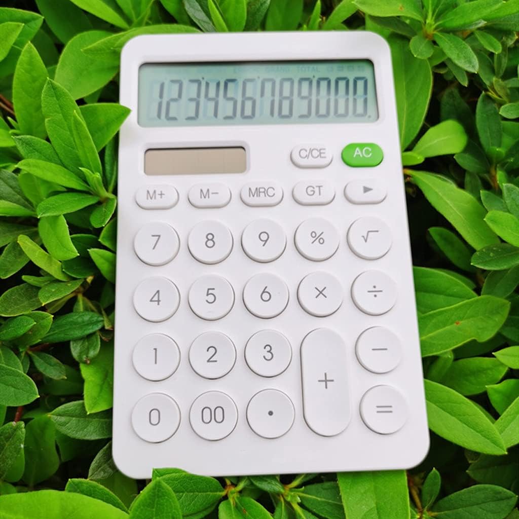 GFHSKRPL 12 Digit Desk Calculator Large Buttons Financial Business Accounting Tool White Big Battery and Solar Power