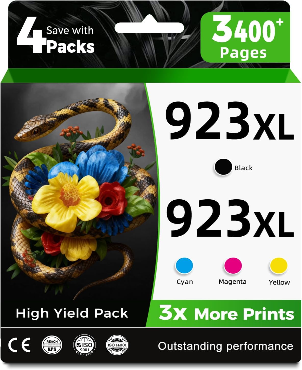 Ubinki 923XL 923 Ink Cartridge Combo Pack Compatible for HP 8125e 8130e 8139e Printer for HP 923e HP923 Ink OfficeJet Pro 8138e 8135e 8122e 8132e 8134e 8124e 8125 Black Cyan Magenta Yellow, 4-Pack