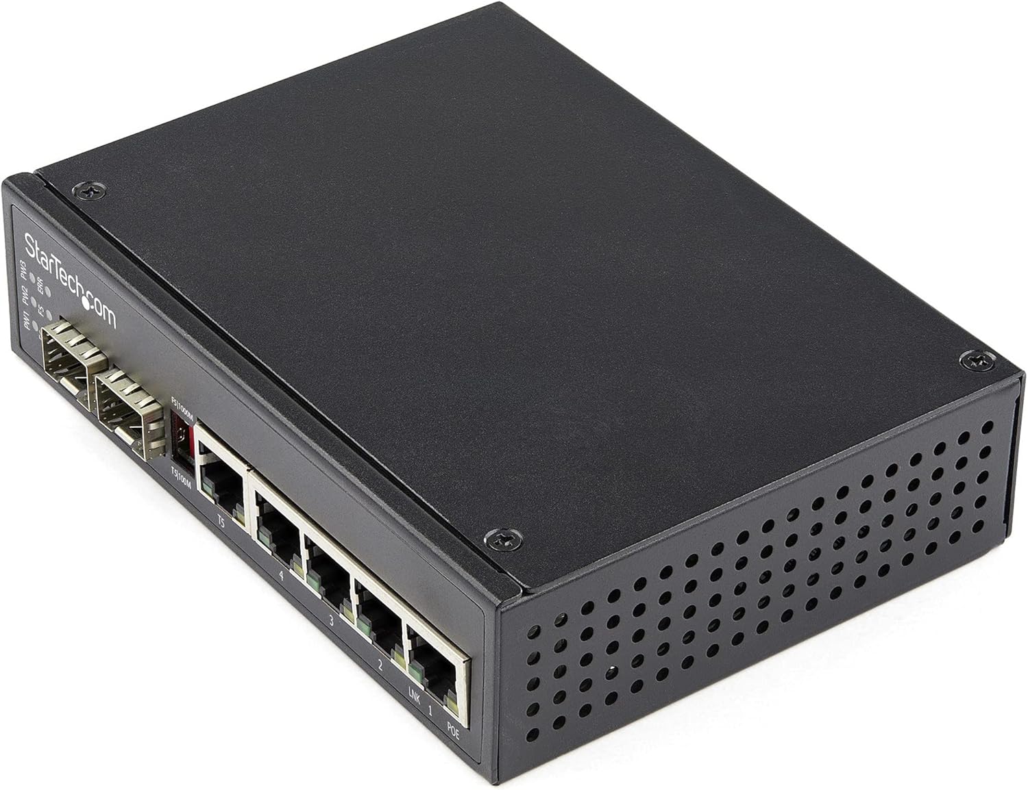 StarTech.com Industrial 6 Port Gigabit Ethernet Switch 4 PoE RJ45 +2 SFP Slots 30W PoE+ 48VDC 10/100/1000 Power Over Ethernet LAN Switch -40C to 75C with DIN Connector/Mountable, TAA (IES1G52UPDIN)