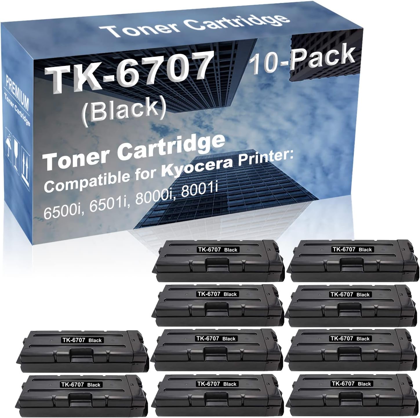 10-Pack Compatible High Capacity TK6707 TK-6707 Printer Cartridge use for Kyocera 6500i, 6501i, 8000i, 8001i Printer (Black)