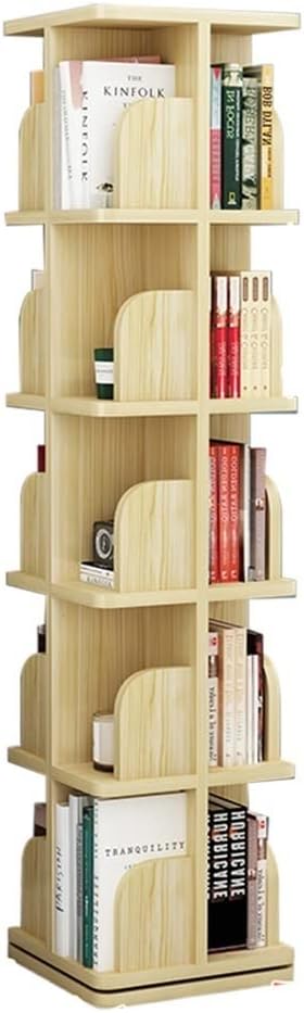 IOCCIOBB Bookcases Rotating Bookshelf 360° Book Storage Rack Wooden Picture Book Rack Living Room Multi-Layer Shelf Easy to Install Wood Color (Size : 5 Layers (39 * 162cm))