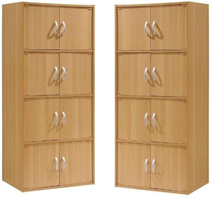 Home Square 4 Shelf 8 Door Wood Bookcase Cabinet Set in Beige (Set of 2)