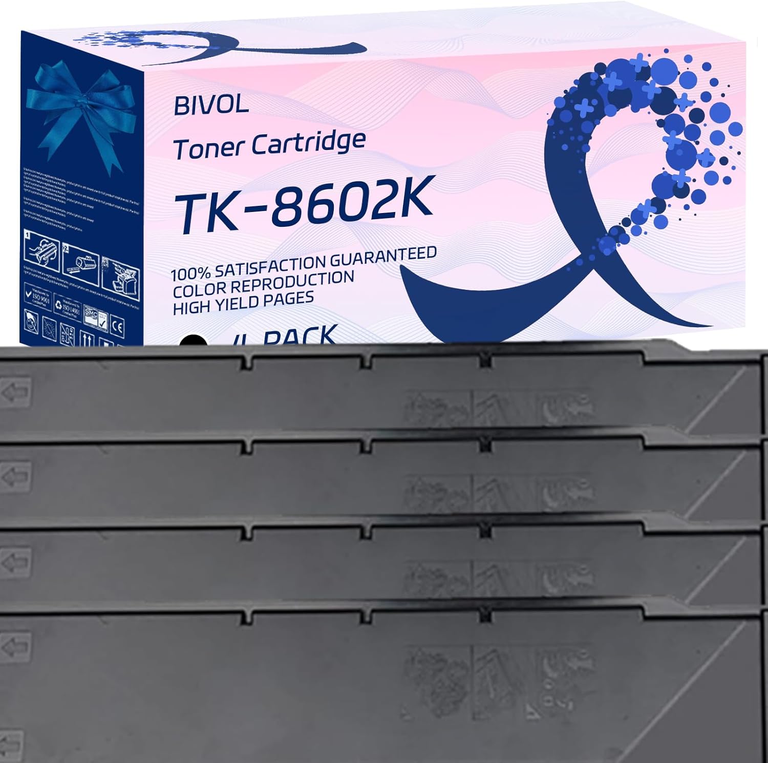 BIVOL TK-8602K Toner Cartridge Compatible for Kyocera FS-C8650DN Printers, with Chip, High Yield 40000 Pages, Vivid Colors (4 Pack Black)