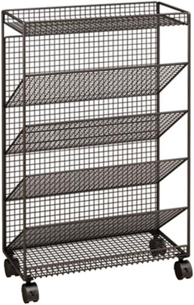 SYALEO Bookshelf Book Cart 6 Shelf Rolling Library Cart W/Lockable Wheels Modern Stylish Design Metal Bookcase for Magazines Files Album Recipe