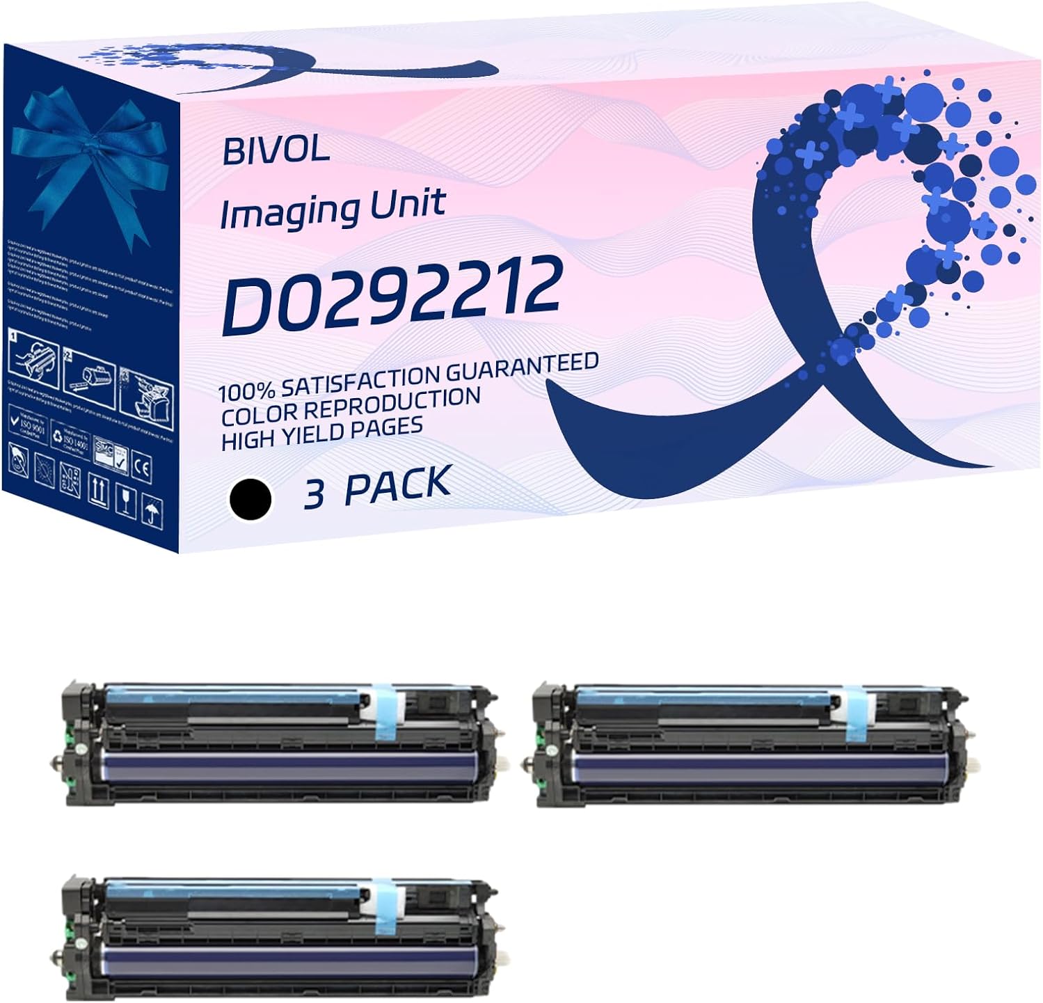 BIVOL D0292212 Imaging Unit Compatible for Ricoh Aficio MP C2800 C2800SPF C3300 Printers, with Chip, High Yield 100000 Pages, Vivid Colors (3 Pack Black)