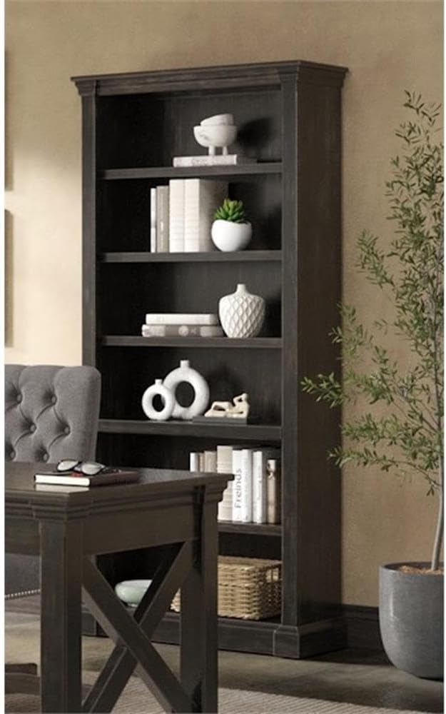 Traditional Wood Open Bookcase, Office Shelving, Storage Cabinet, Fully Assembled, Dark Brown