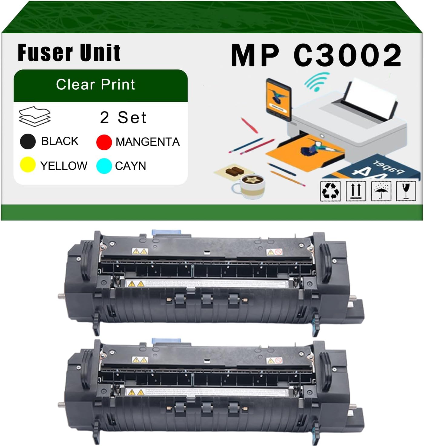 AGNNQ Compatible for Ricoh MP C3002 C3502 Fuser Unit MPC3002 MPC3502 Printers, High Yield 300000 Pages Bright Clear Colors (2 Set)