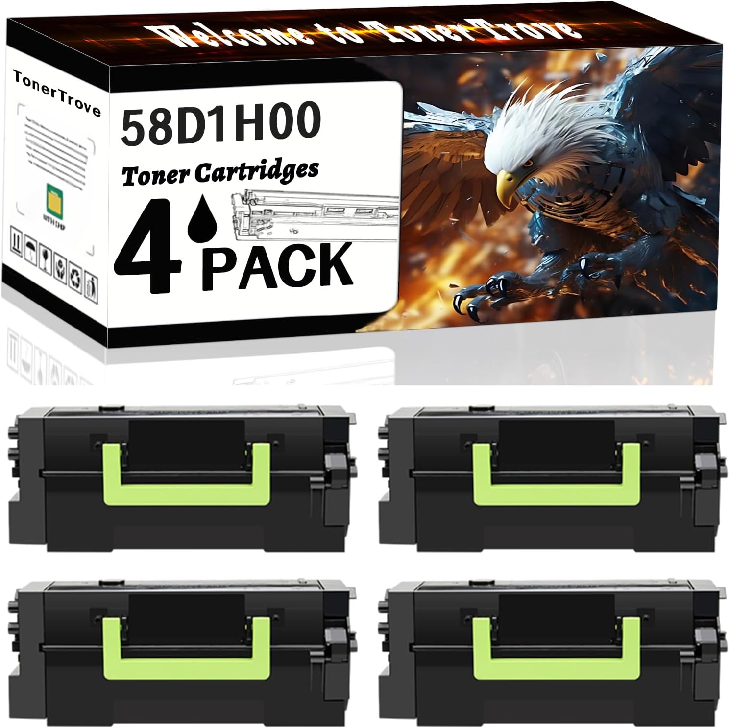 58D1H00 Toner Cartridges Compatible for Lexmark MS725dvn MS821dn MS821n MS822de MS823dn MS823n MS825dn MS826de Printers, Office Printing is Easy Clear Smooth (4 Pack Black)