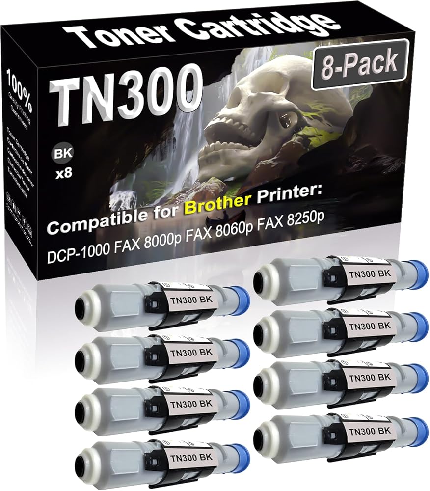 SINIYA 8-Pack (Black) Compatible DCP-1000 FAX 8000p FAX 8060p FAX 8250p Laser Printer Cartridge (High Capacity) Replacement for TN300 TN-300 Printer Cartridge