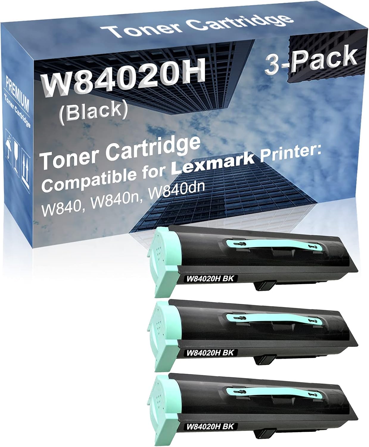 3-Pack Compatible High Capacity W84020H Printer Cartridge use for W840, W840n, W840dn Printer (Black)