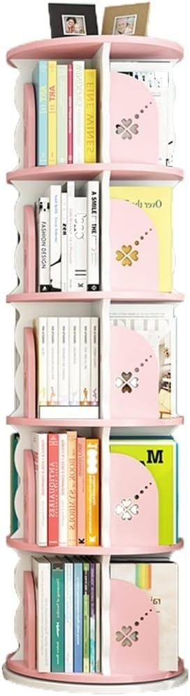 Bookcases Rotating Bookshelf 360° Bookcase Flooring Picture Book Shelf Multi-Level Shelf Storage Organisation Pink (Size : 50.5 * 159cm)