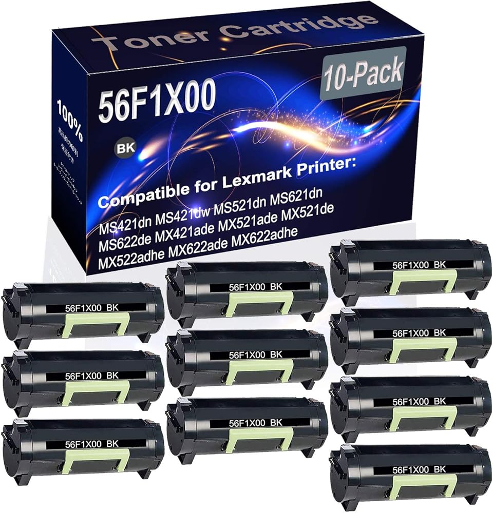 Kolasels 10-Pack (Black) Compatible High Yield 56F1X00 Printer Cartridge use for MS421dn MS421dw MS521dn MS621dn MS622de MX421ade MX521ade Printer