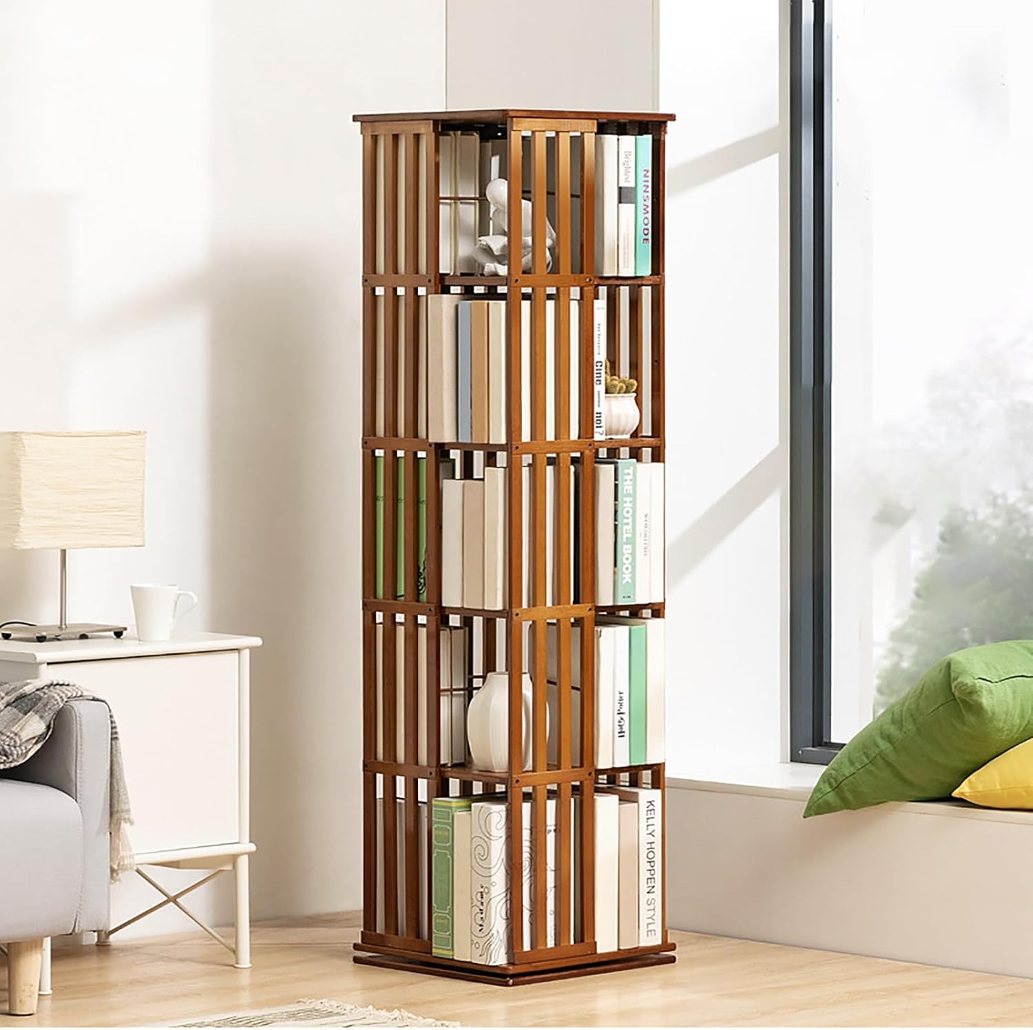 JSWHYBD Bookcase Rotating Bookshelf Slim Bookcase Simple Picture Book Storage Household Multi-Layer Floor Locker Storage Organiser Bookcase Suitable for Bedroom, Office, Study Room, Living Room