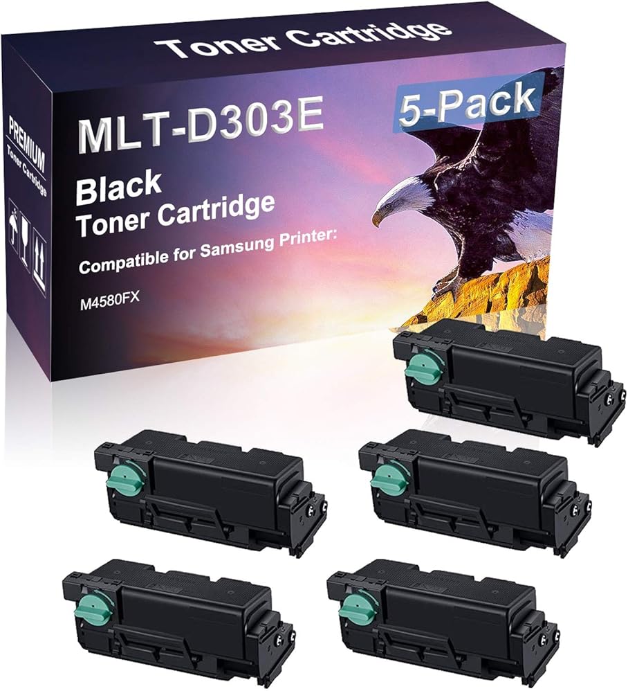 5 Pack (Black) Compatible High Capacity D303E MLT-D303E Printer Toner use for Samsung M4580FX Printer