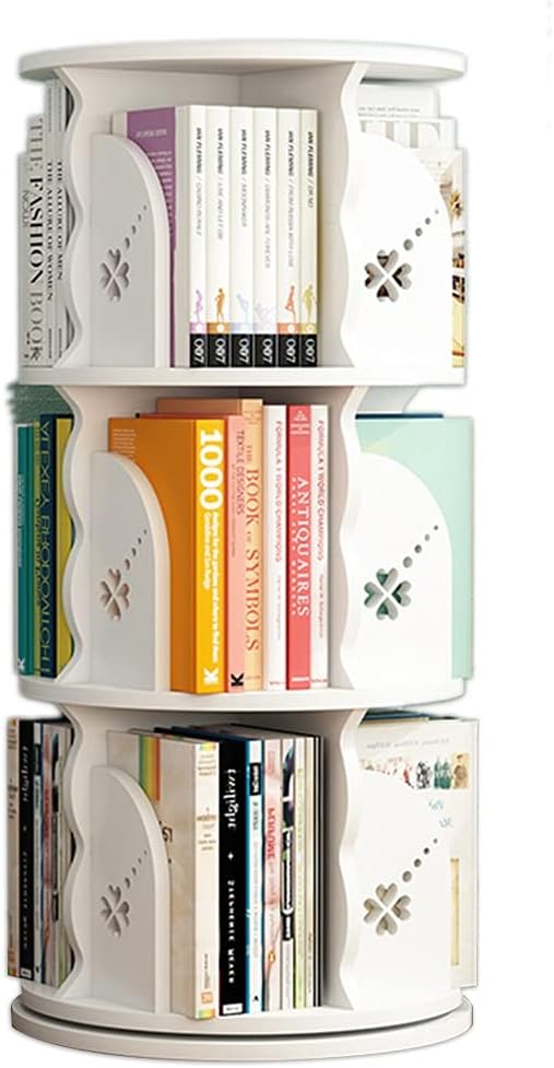 Bookcases Rotating Bookshelf Floor Bookcase Simple Shelf Living Room Book Storage Rack 3/4/5 Layer (Color : White, Size : 50.5 * 97cm)