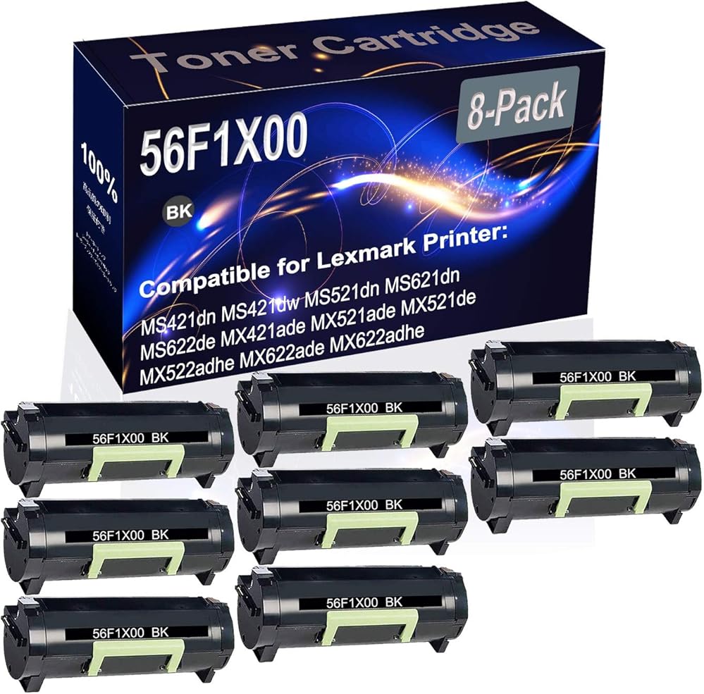 Kolasels 8-Pack (Black) Compatible High Yield 56F1X00 Printer Cartridge use for MS421dn MS421dw MS521dn MS621dn MS622de MX421ade MX521ade Printer