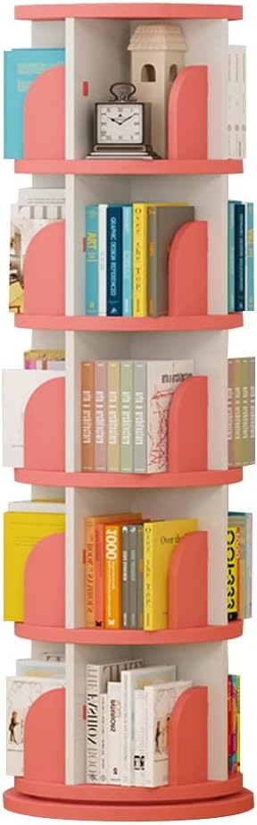 bookcases Rotating Bookshelf Floor-to-Ceiling Bookcase Simple Shelf Living Room Book Storage Rack 3/4/5 Layers Save Space (Color : Yellow, Size : 50.5 * 159cm)