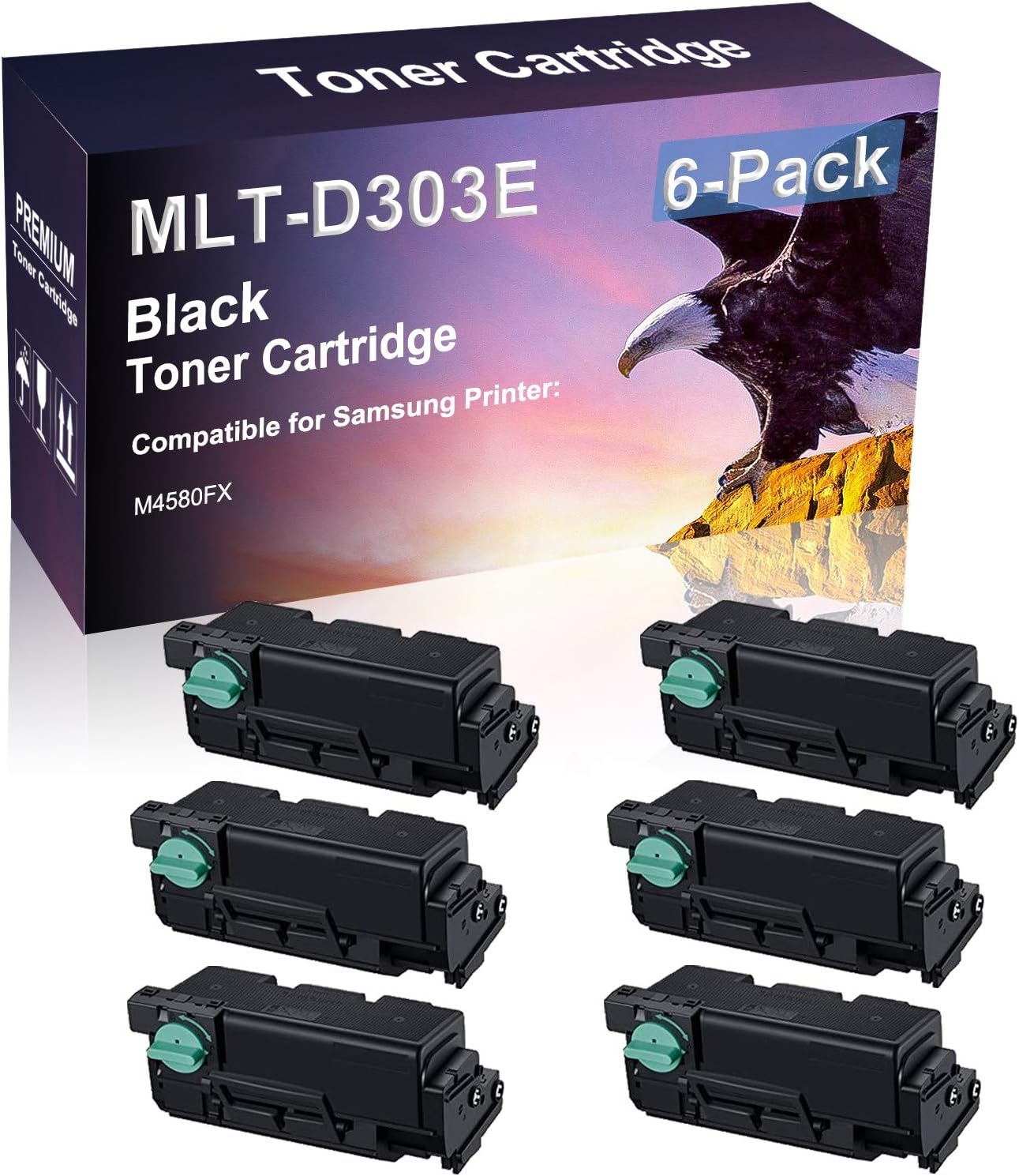 6 Pack (Black) Compatible Laser Printer Cartridge (High Yield) Replacement for Samsung D303E MLT-D303E Laser Toner Cartridge use for Samsung M4580FX Printer